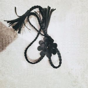 Braided faux-leather tie belt